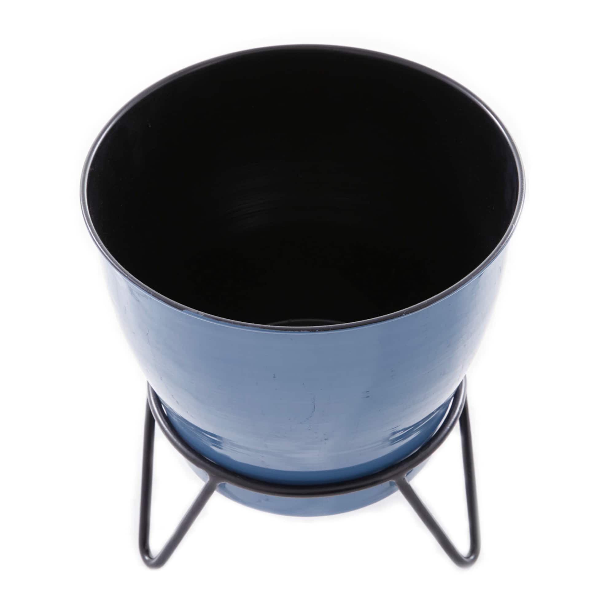 Set of 2 Blue Iron Modern Planter, 11" x 10" x 10"